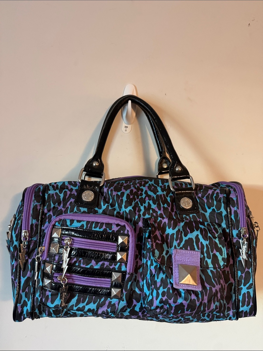 Betsey Johnson Purple & Teal Animal Print Duffel Satchel Handbag